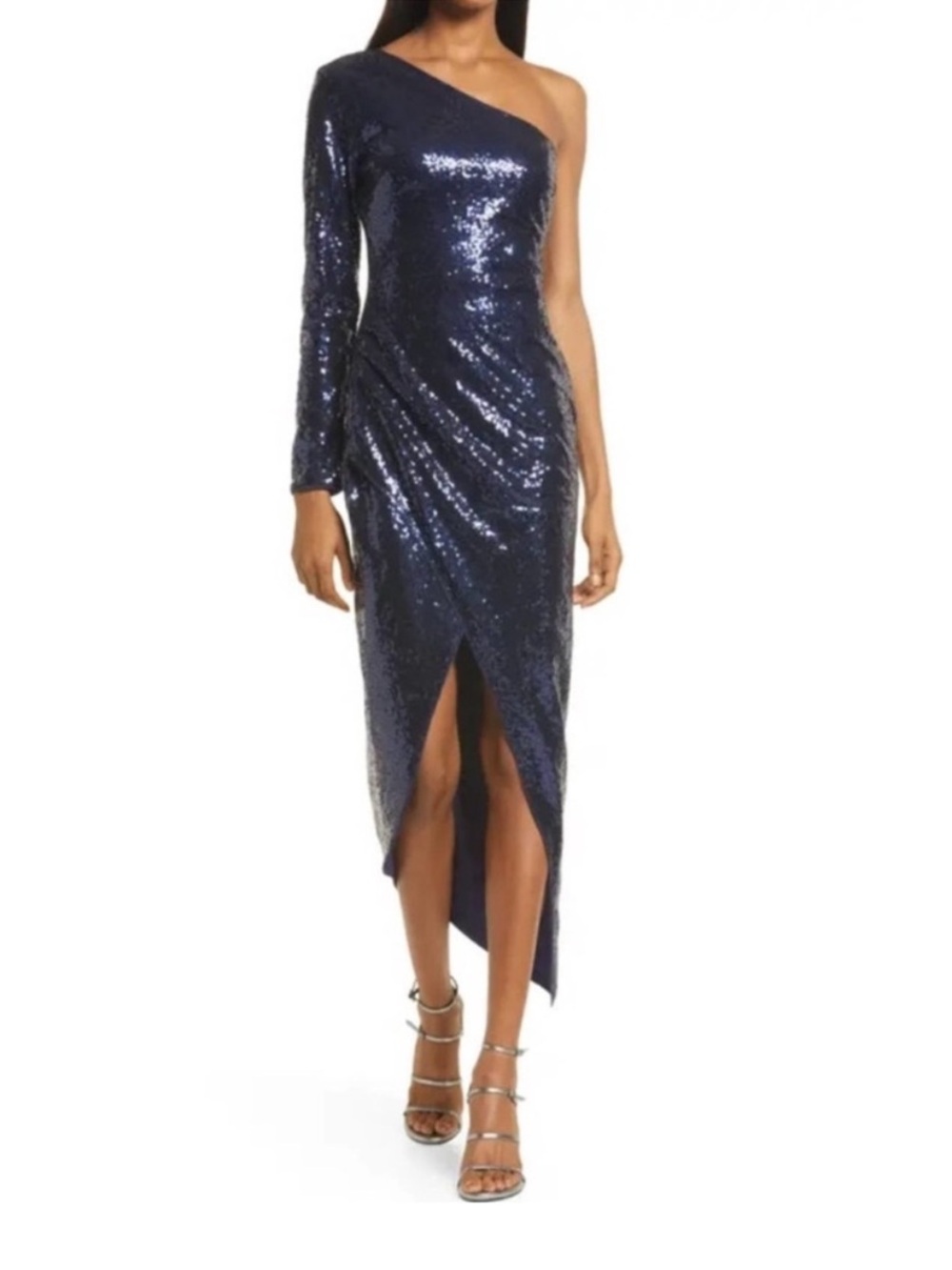 lulus | One-Shoulder Midnight Blue Sequin Midi Dress